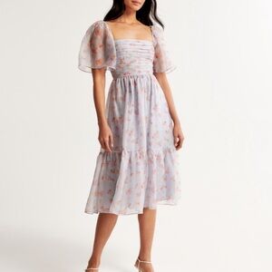 Abercrombie & Fitch Purple Midi Puff Sleeve Dress